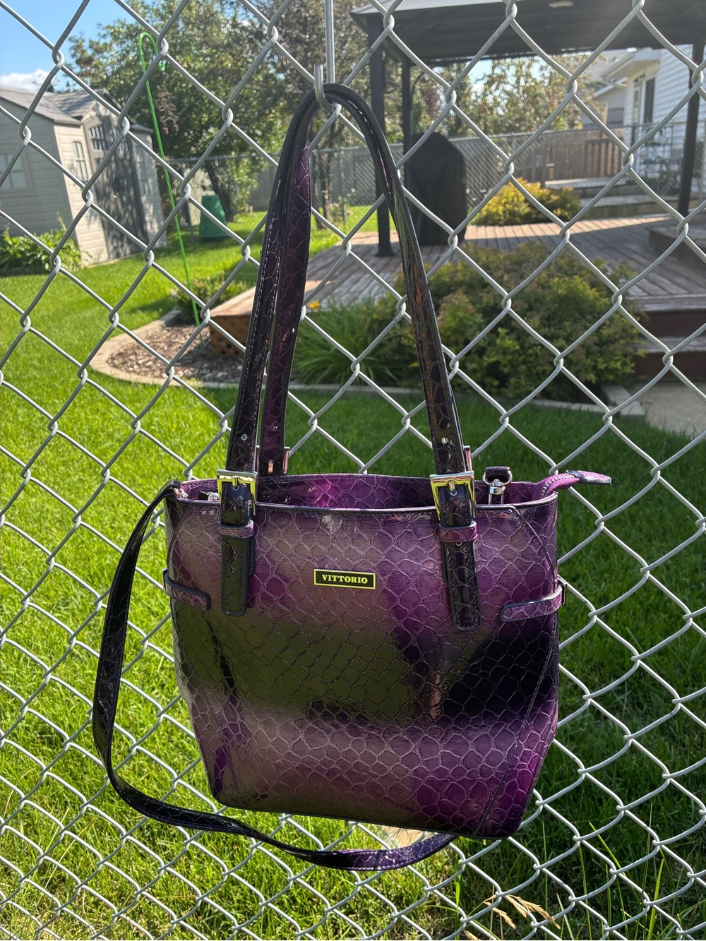 Vittorio Purple Ombre Faux Leather Snake Skin Print Shoulder Tote Bag Purse